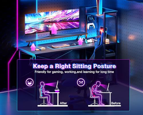 ODK 55 Inch Reversible Gaming Desk with USB Charging & Storage Solutions in Carbon Fiber Black ODK