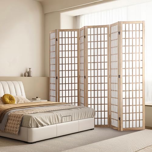 VEVOR Room Divider, 6 Panel Japanese Room Divider, Wood Folding Privacy Screen Indoor, Partition Dividers Portable Decoration Screens, for Room Separation Home Office Restaurant & Bedroom(Natural) VEVOR