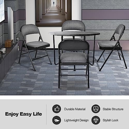 Giantex 4-Pack Folding Chairs, Fabric Dining Chair Set with Metal Frame, Padded Seat and Back, Non-Slip Foot Pads, Foldable Event Chairs, Party Chair Set for Home Office, Guest Room, Conference Room Giantex