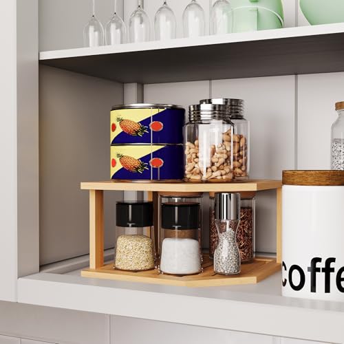 VERTORGAN Bamboo Corner Shelf,2 Tier Plate Organizer for Cabinet and Countertop,Pantry Dish and Spice Rack for Kitchen VERTORGAN