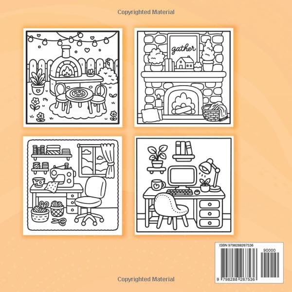 Welcome Home—A cozy coloring book: for Adults and Teens | Cute room scenes in a relaxing easy and simple style Majosta
