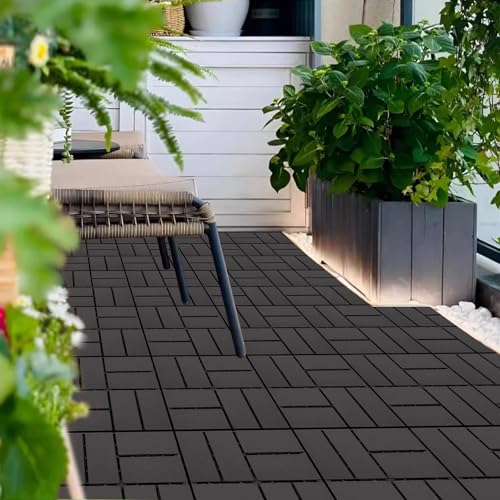 Plastic Interlocking Deck Tiles Outdoor All Weather Waterproof 12 PCS 12"x12" Flooring Deck Tiles Patio Floor Tile for Pool Balcony Backyard Porch, Coffee SAILARY