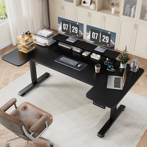 EnHomee 71 Inch Standing Desk Adjustable Electric with Monitor Stand, Computer Desk with Power Strip, Memory Height Home Office Desk for Home and Study Room, Black EnHomee