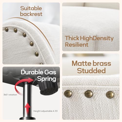 Zihanhome Armless Upholstered Office Chair with Wooden Legs, Modern Criss Cross Adjustable Home Office Desk Chair No Arms Sewing Chair Swivel Chair for Women Farmhouse Study Studio (Beige) Zihanhome