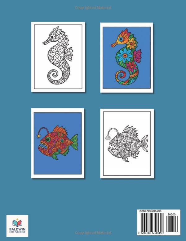 Ocean Animals Coloring Book for Adults: 30 Amazing Marine Creatures with Beautiful Patterns and Anti-Bleed Pages to Reduce Stress and Spark Creativity (Adult Coloring Books with Unique Designs) WoodArtSupply
