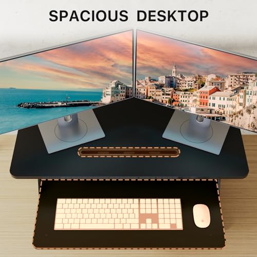 JOY worker Standing Desk Converter, 32" Wide Height Adjustable Sit Stand Up Desk Riser with Keyboard Tray, Desktop Workstation Riser for Home Office Computer Laptop, Particle Board, Black JOY worker
