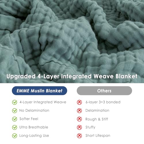 EMME Muslin Throw Blanket 100% Cotton Blankets for Couch Breathable Gauze All Season Soft and Lightweight Pre-Washed (Teal, 50"x70") EMME