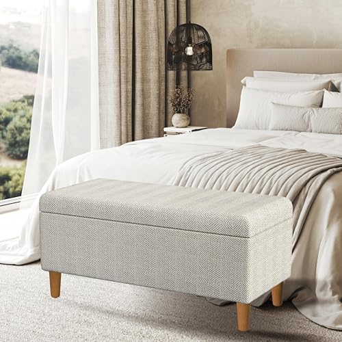 HomePop Malmo Decorative Storage Bench -Cream Chevron Woven HomePop