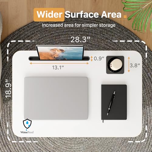 Liftsync Mobile Standing Desk, Rolling Laptop Cart Adjustable Height with Cup Holder, 28 inch Portable Table with 4 Lockable Wheels, White Computer Workstation with Hook and Slots for Home Office Liftsync