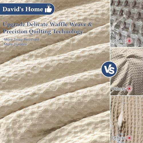 David's Home Waffle Weave Comforter Set 2PCS Twin Size, Soft Breathable Lightweight Cozy Skin-Friendly Warm for All Season, Elegant Aesthetic Home Decor Bedding Set with Pillow Shams, Linen David's Home
