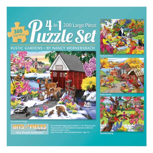 Bits and Pieces - 4-in-1 Multi-Pack 300 Piece Jigsaw Puzzles for Adults - 300 pc Puzzle Set Bundle by Nancy Wernersbach - 16" x 20" (41cm x 51cm) Bits and Pieces
