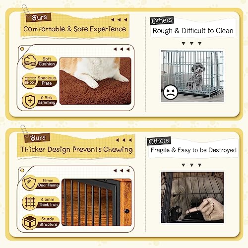 Bigrab Dog Crate Furniture with Thick Cushion, Side End Table Wooden Dog Cage with Double Doors, Chew-Resistant Dog Kennel Dog House Indoor for Small to Large Dog, L Bigrab