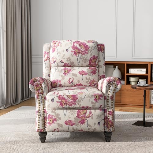 UIXE Pushback Recliner Chair, Fabric Armchair Push Back Accent Chair, Rivet Trim Club Chair Home Theater Overstuffed Single Sofa Reading Seat for Living Room, Pattern