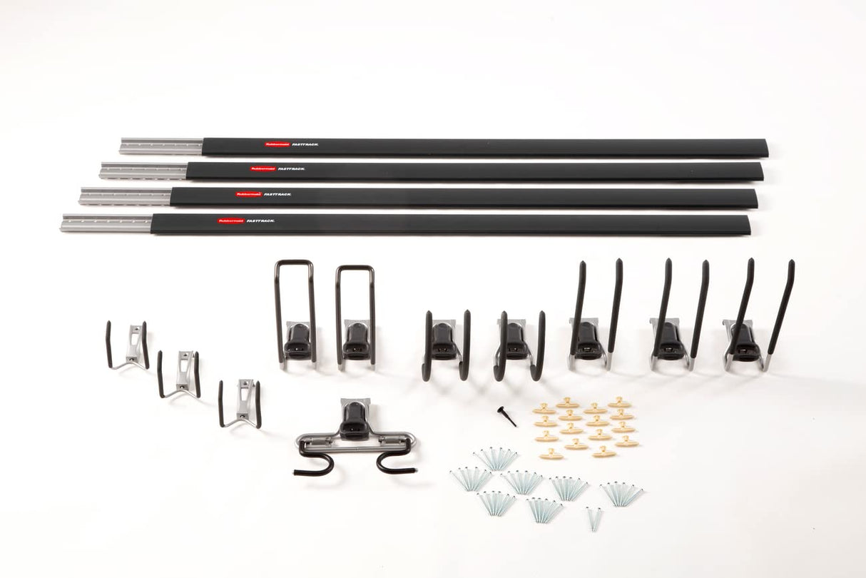 Rubbermaid 15-Piece FastTrack Garage Wall-Mounted Storage Kit, 4 Rails and 11 Hooks, for Home/House/Tool/Sports/Equipment/Utility Purposes Rubbermaid