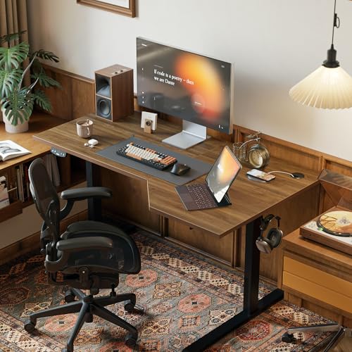 Agilestic Electric Standing Desk, L-Shaped 55 Inches Height Adjustable Desk, Sit and Stand up Desk for Work Office Home, Ergonomic Rising Computer Table for Home Office with Splice Board, Dark Walnut Agilestic