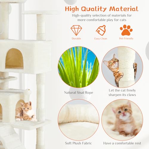 54 Inches Cat Tree Tower Condo Furniture, Cat Tower for Indoor Cats, Cozy Hammock and Sisal Scratching Posts, Multi-Level Durable Cat Scratch Post for Kittens Pet House Play, Detachable Toy, Beige Simple Deluxe