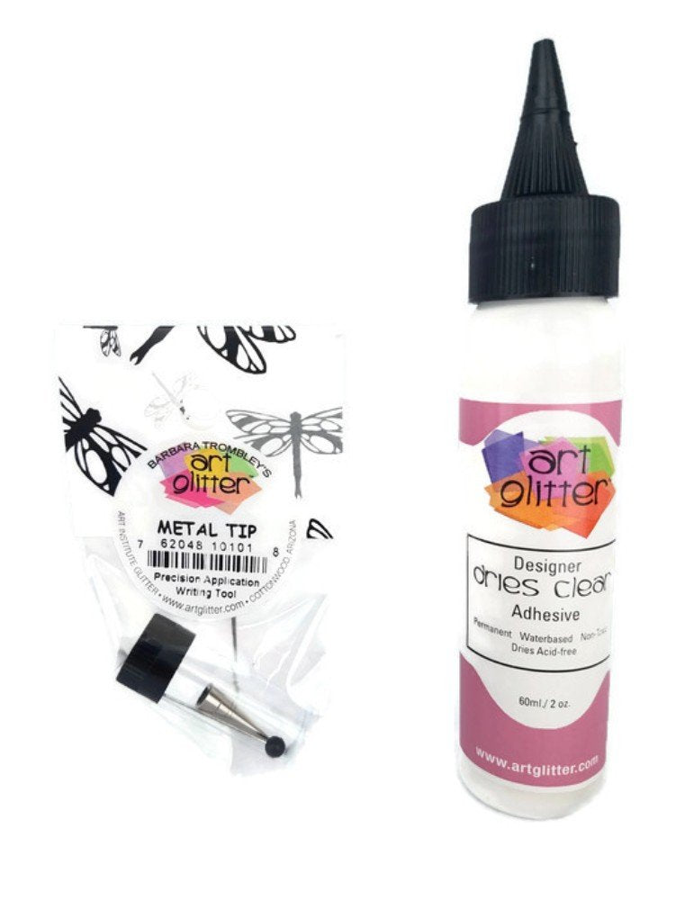 Art Glitter Glue Designer Dries Clear Adhesive 2 oz with Ultra Fine Metal Tip Art Glitter