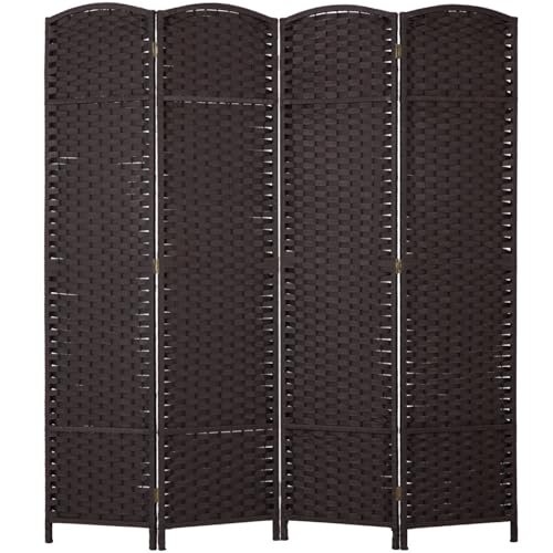 4 Panel 5.57 FT Tall Waterproof Wood Frame Room Divider - Folding Screen Room Divider with Japanese Paper Design- Partition Wall Divider & Room Partitions and Dividers (Brown, 4 Panel) RROCOSIA