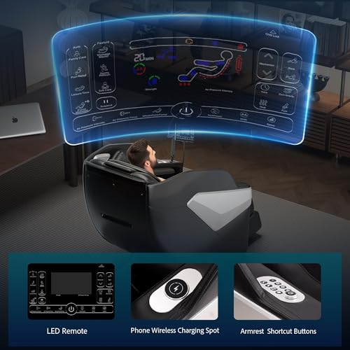 Redcamp Massage Chair Full Body: Zero Gravity with SL Track, 3D Robot Hands, Heat, Airbag Massage, Foot Roller, Bluetooth, Body Scan, LED Remote, Wireless Phone Charging,Black Redcamp