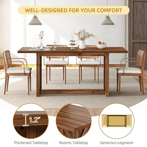 YITAHOME 70.8" Large Farmhouse Dining Table for 6 to 8 People, Rustic Style Wood Dinner Table, Rectangular Dining Table for Kitchen, Dining Room & Living Room, Brown YITAHOME