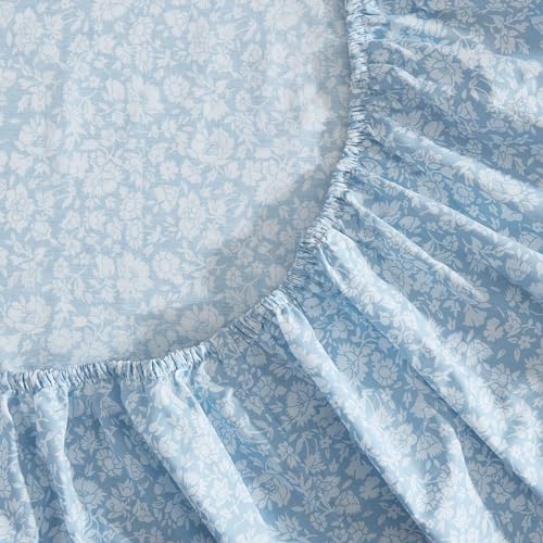 Laura Ashley - Queen Sheets, Cotton Percale Bedding Set, Lightweight & Breathable Home Decor (Heirloom Ditzy Blue, Queen) Laura Ashley