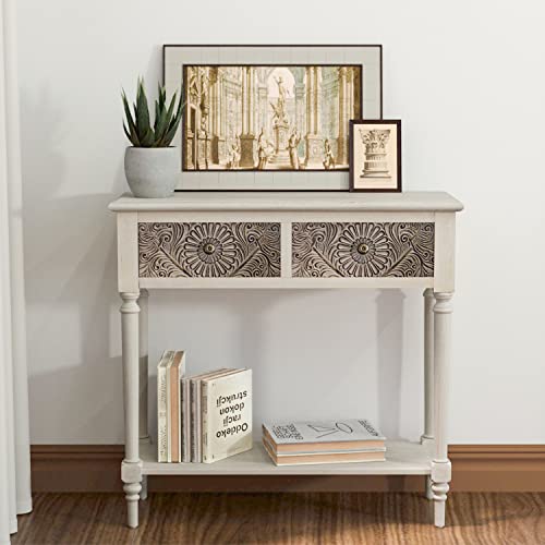 SUNBURY 31.5" W Vintage Console Table with 2 Drawers, Small Entryway Table with 2-Tier Storage Shelves,Beige Side Table for Living Room, Entryway SUNBURY