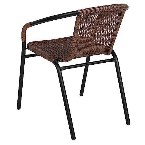 Flash Furniture Lila Modern Rattan Indoor/Outdoor Stackable Dining Chairs, Stacking Rattan Bistro Chairs for Patio or Restaurant, Set of 4, Brown Flash Furniture