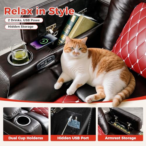 ANJ Power Recliner Chair Set of 2,Home Theater Seating with Adjustable Headrest,Cup Holders,USB Port,Hidden Arm Storage(Brown)