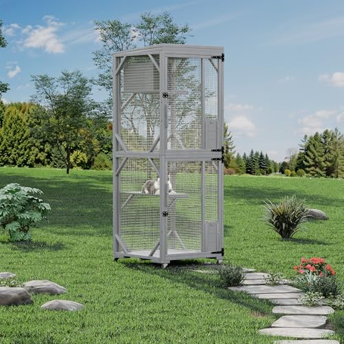 Outdoor Cats House with 4 Wheels, Walk-in Cat Cage, Catio Outdoor Enclosure Extra Large GarveeLife