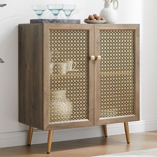 EDYO LIVING 31" Rustic Sideboard Buffet Cabinet with Metal Grid Decorated, Wood Accent Storage Credenza Cabinet, Console Table for Living Room, Hallway, Dining Room, Kitchen, Rustic Oak EDYO LIVING