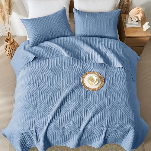 Davulos Twin Quilt Bedding Set,Bluish Grey Ultrasonic Quilt Set Reversible Microfiber Bedspread,Lightweight Soft Modern Geometric Coverlet Set for All Seasons(1 Quilt,1 Pillow Sham) Davulos