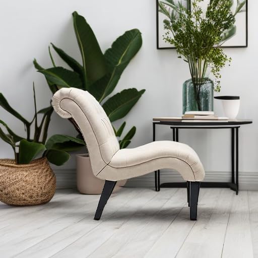 Yongqiang Accent Chair for Bedroom Living Room Chairs Tufted Upholstered Lounge Chair with Wood Legs Linen Fabric Yongqiang