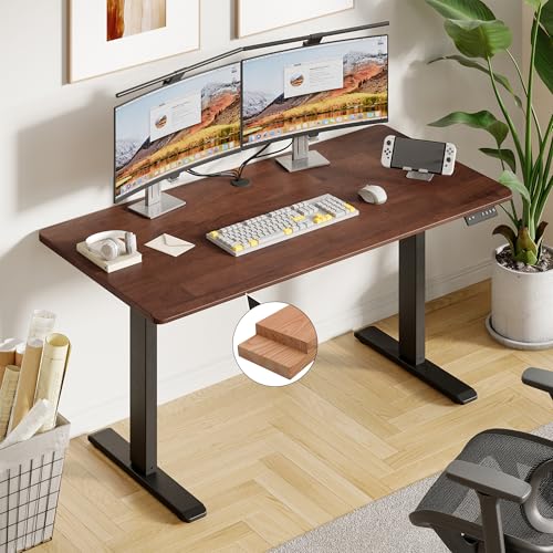 Onbrill Standing Desk, 47x23.6 Inches Whole-Piece Board Rectangle Stand Up Desk with Solid Wood Desktop and Memory Controller, Adjustable Height from 28-46 Inches for Home & Office, Black Walnut ONBRILL