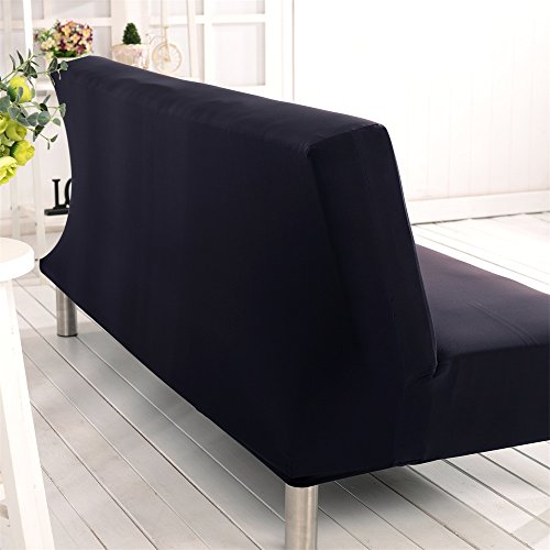 Solid Colour Armless Sofa Bed Cover Polyester Spandex Stretch Futon Slipcover 3 Seater Elastic Full Folding Couch Sofa Shield fits Folding Sofa Bed Without Armrests 80" x 50" in (Black) Homonic
