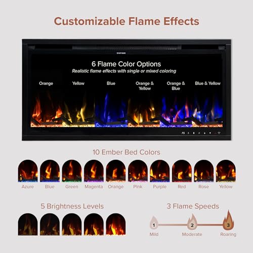 Modern Ember Aerus Slim 36 Inch Smart Linear Electric Fireplace | Recessed in-Wall or Wall-Mount | LED Multiple Flame Colors | Alexa/WiFi Enabled | 4.25β Profile | Remote Included Modern Ember