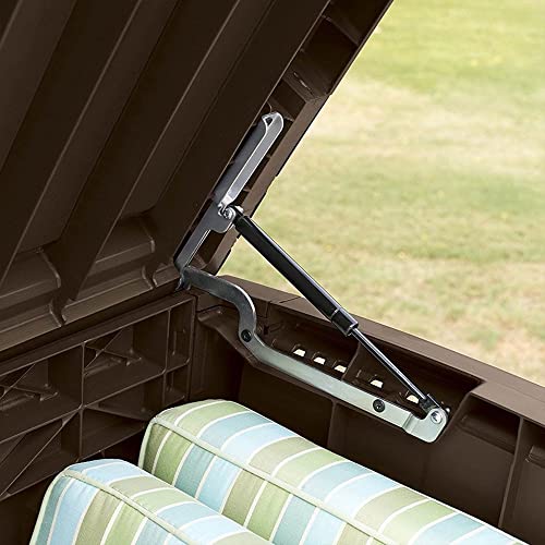 Keter Borneo 110 Gallon Resin Backyard Deck Box, Lockable Patio Storage Bench and Outdoor Poolside Accessory Organizer, Brown Keter