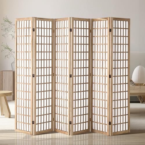 VEVOR Room Divider, 6 Panel Japanese Room Divider, Wood Folding Privacy Screen Indoor, Partition Dividers Portable Decoration Screens, for Room Separation Home Office Restaurant & Bedroom(Natural) VEVOR
