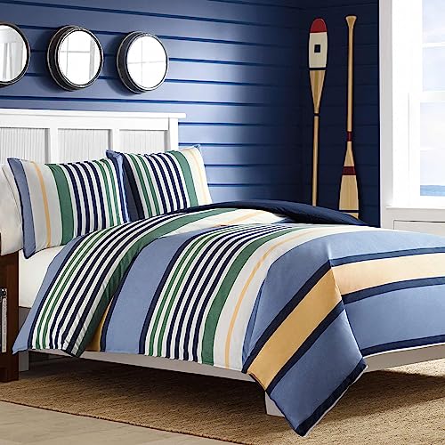 Nautica - Twin Comforter Set, Reversible Cotton Bedding with Matching Sham, Medium Weight for Year Round Use, Dorm Essentials, Oeko-Tex Certified (Dover Blue) Nautica