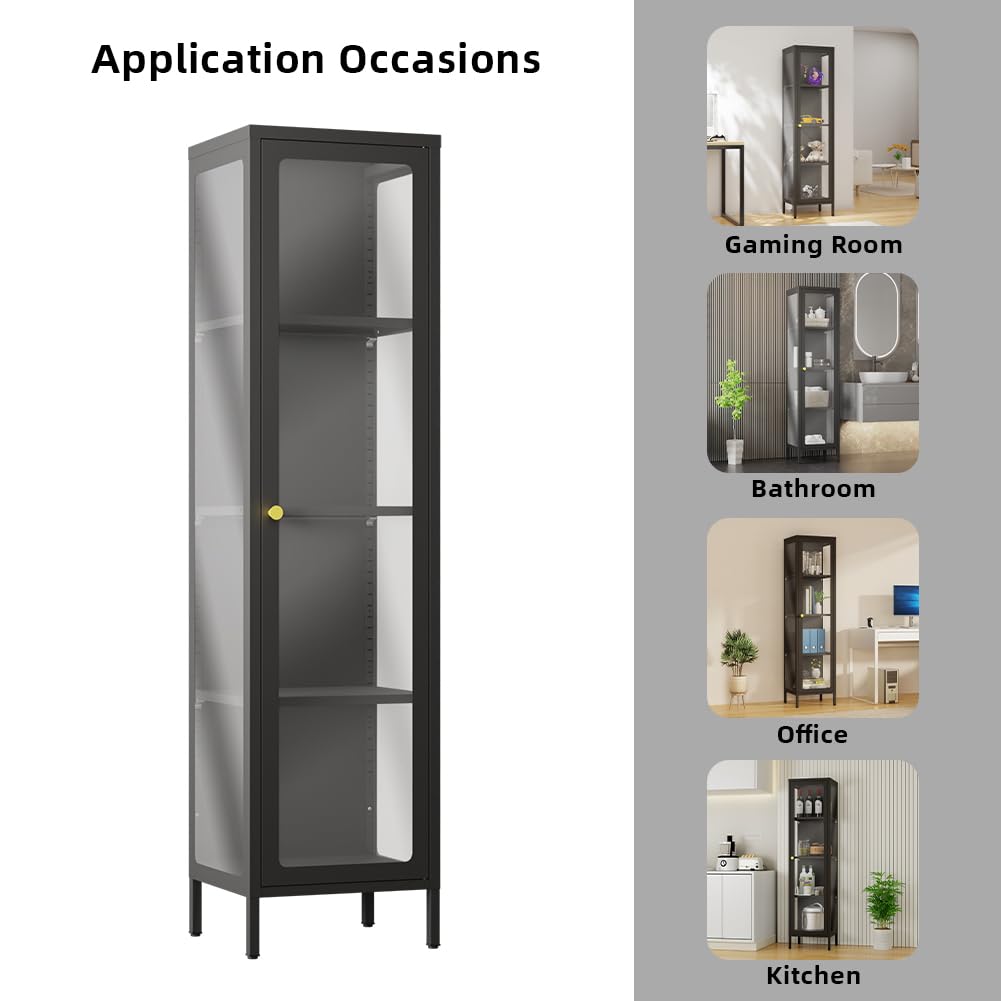 VCGGAIP Metal Display Cabinet with Glass Doors,4-Tier Curio Cabinet with Adjustable Shelves,21 DIY Color Lights Display Cases for Collectibles Figure VCGGAIP