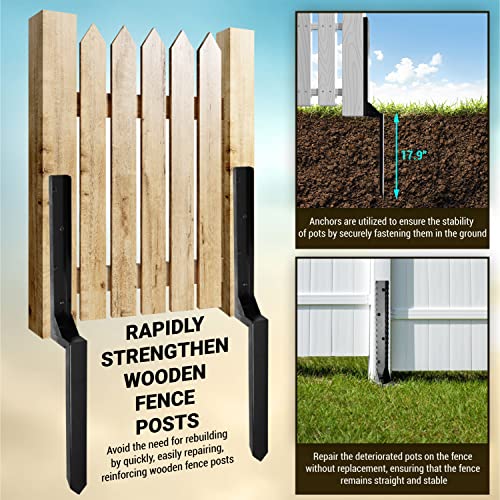 WIMART Fence Post Repair Kit, Heavy Duty Steel Fence Post Anchor Ground Spike for Repair Tilted, Broken Wood Fence Post (Black - Set 4) WIMART