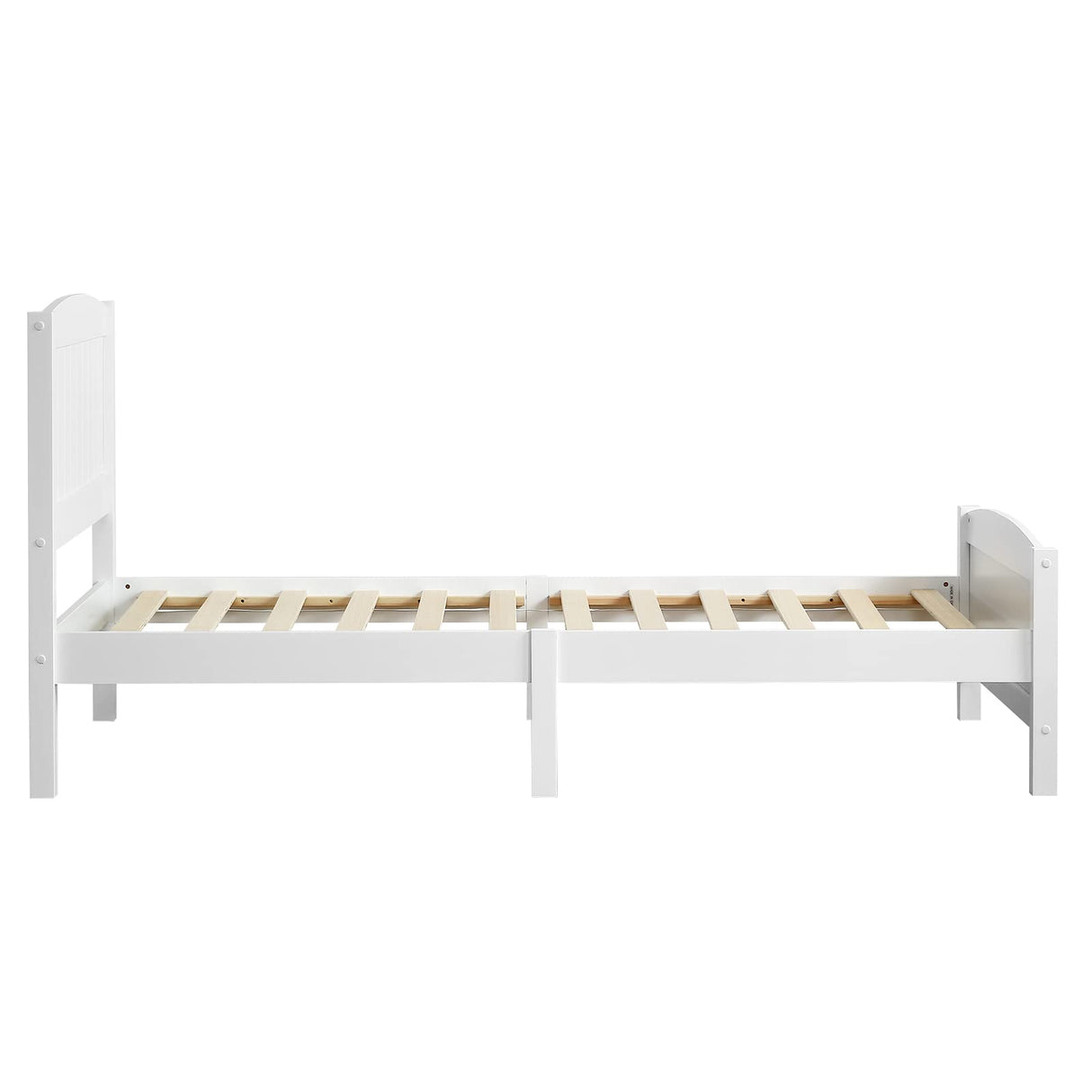 Karl home Wood Bedframe Twin Bed Frame with Headboard Bedroom Platform Bed with Footboard, 12 Wood Slat Support, No Box Spring Needed, White Karl home