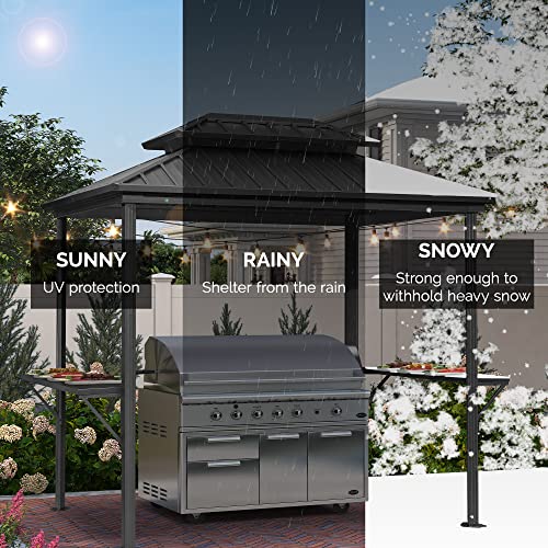 PURPLE LEAF 6.5' X 10' Hardtop Grill Gazebo for Patio Permanent Aluminum Barbeque Shelter Gazebo Canopy with Ceiling Hook and Shelves Double Tiered Grey Outdoor BBQ Gazebo PURPLE LEAF