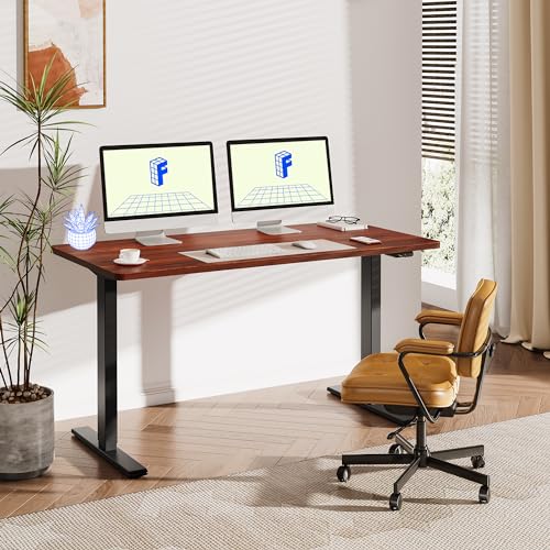 FLEXISPOT Standing Desk 55 x 28 Inches Electric Stand Up Desk Workstation, Whole-Piece Desk Board Home Office Computer Height Adjustable Desk (Black Frame + 55" Mahogany Top 2 Packages) FLEXISPOT