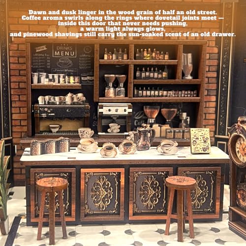 Coffee Shop Book Nook Kit, DIY Miniature House Kit with Led Light for Adult and Teens, 3D Wooden Puzzles Book Nook, Tiny House, Gifts for Family and Friends (with Assembly Manual)