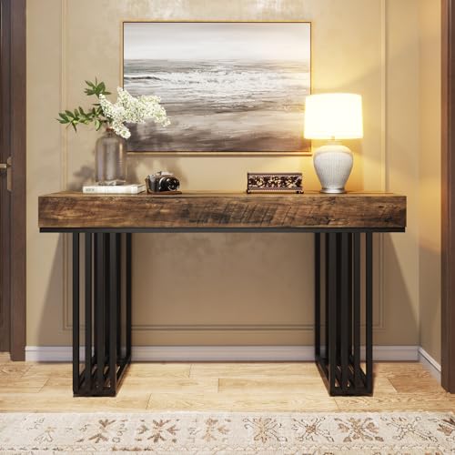 Tribesigns 55-Inch Console Table for Entryway, Industrial Hallway Table with Stylish Metal Frame, Sofa Foyer Table for Living Room, Entrance, Brown & Black. Tribesigns