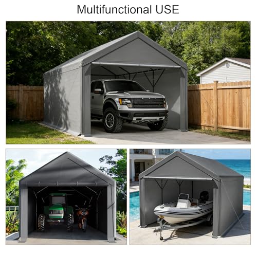 Carport 10x20ft Heavy Duty Canopy,Portable Garage Party Tent,Portable Garage with Removable Sidewalls & Doors All-Season Tarp for Car,Truck,Party Grey Grezone