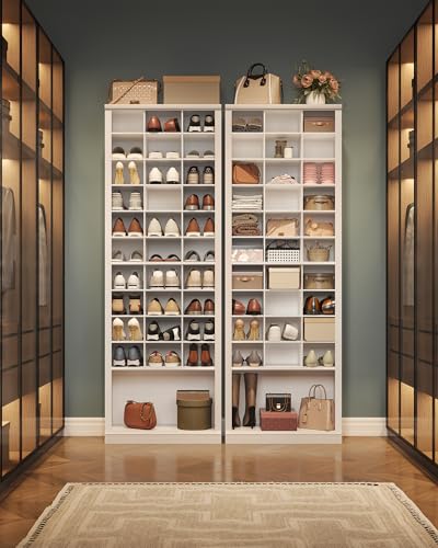 Hzuaneri 11 Tiers Shoe Storage Cabinet, Tall Shoes Cabinet with Cubby, Freestanding Wooden Shoe Organizer, 30-33 Pairs, Shoes Cubby Organizer for Entryway, Bedroom, White 02001BSR Hzuaneri