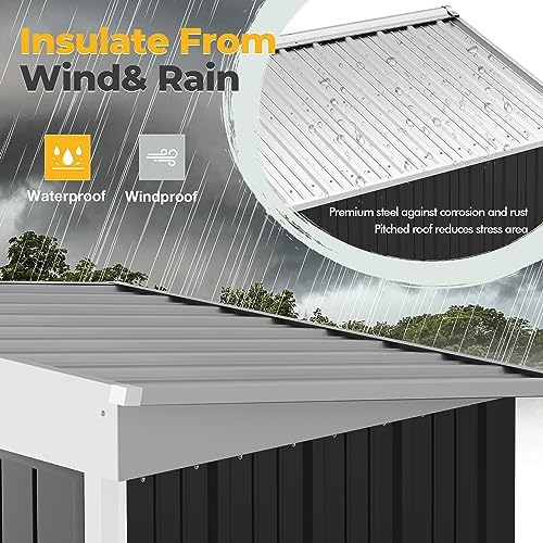 Furniwell Outdoor Storage Shed, Metal Garden Sheds Outdoor Storage House with Single Lockable Door for Backyard Patio Lawn (Gray, 5 x 3 FT) Furniwell