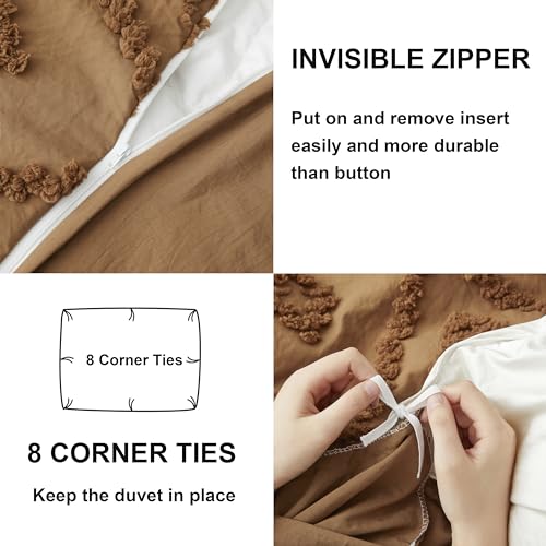 Oli Anderson Tufted Duvet Cover Twin Size, Soft and Lightweight Duvet Covers Set for All Seasons, 2 Pieces Boho Embroidery Shabby Chic Bedding Set (Pumpkin Brown, Twin, 68"×90") Oli Anderson