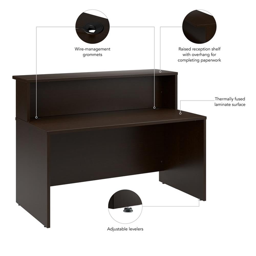 Bush Business Furniture Arrive 60W x 30D Reception Desk with Shelf in Mocha Cherry, Modern Receptionist Station for Office Waiting Room Bush Furniture